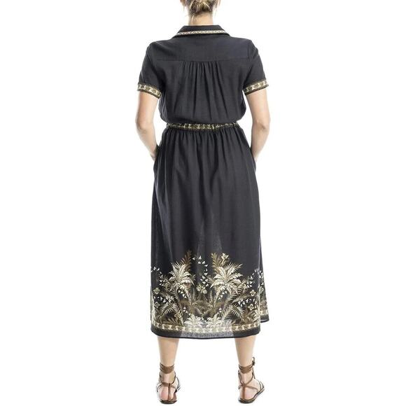 Max Studio Sz XS Belted Maxi Black/Brown Shirt Dress with Pockets MSRP $198 NWT - Picture 2 of 6